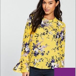 Warehouse pleats blouse floral yellow purple M 6